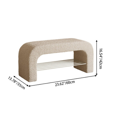 モダンミニマリスト長方形ラムウールPUレザーアイアンストレージベンチ1棚エントランス用 