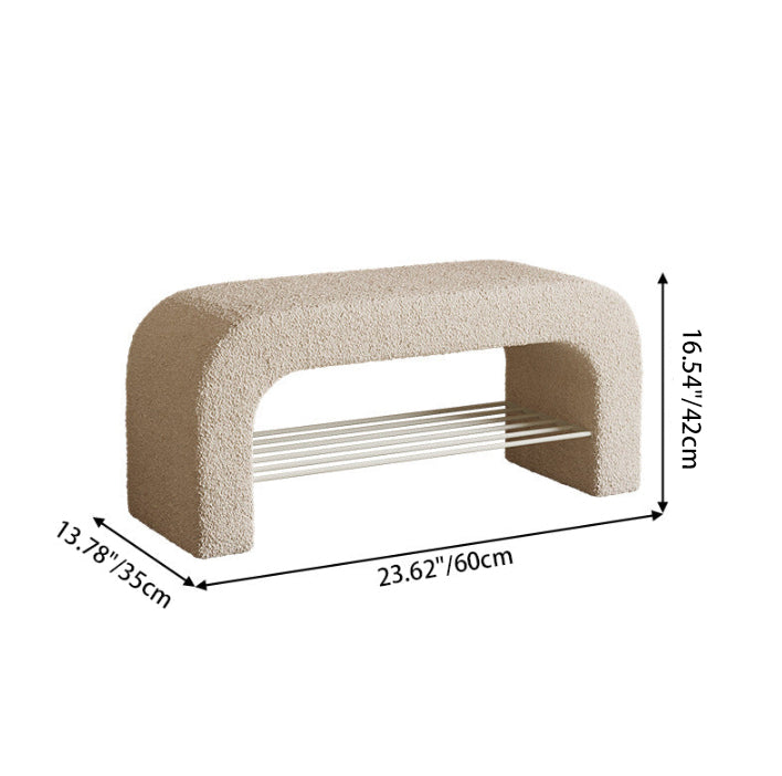 モダンミニマリスト長方形ラムウールPUレザーアイアンストレージベンチ1棚エントランス用 