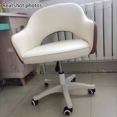 Modern Minimalist PU Leather, Metal & Nylon C-Curve Backrest Desk Chair With Armrest, Swivel & Adjustable Height For Home Office