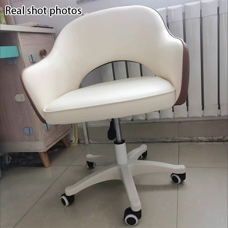 Modern Minimalist PU Leather, Metal & Nylon C-Curve Backrest Desk Chair With Armrest, Swivel & Adjustable Height For Home Office