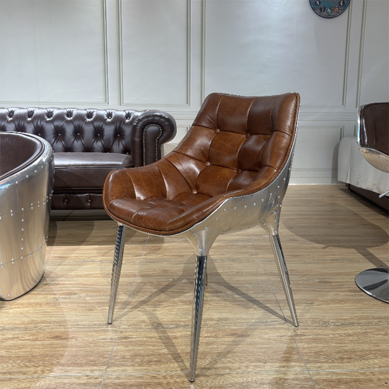 Contemporary Industrial Rivet Design Aluminum Alloy Faux Leather Accent Chair Backrest For Living Room