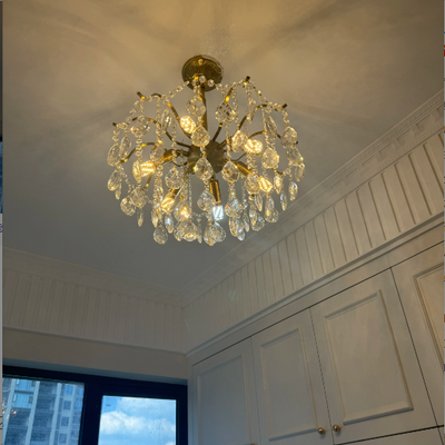 Traditional French Tassel Round Copper Crystal 5/6/8/12 Light Chandelier For Living Room