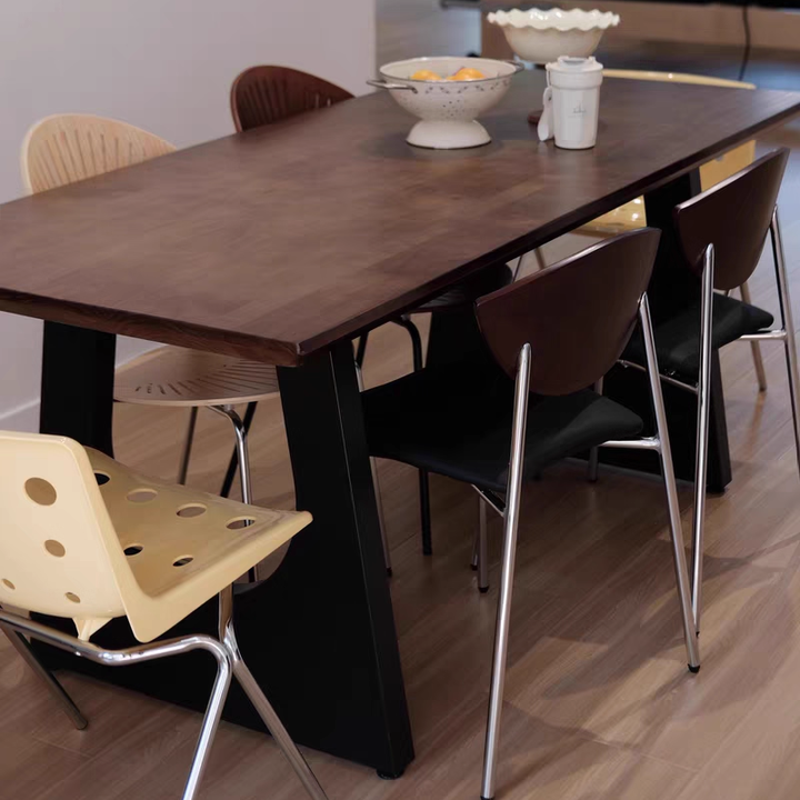 Table à manger rectangulaire moderne minimaliste en pin, fer forgé et acier au carbone, en forme de U, pour 6/8 places 