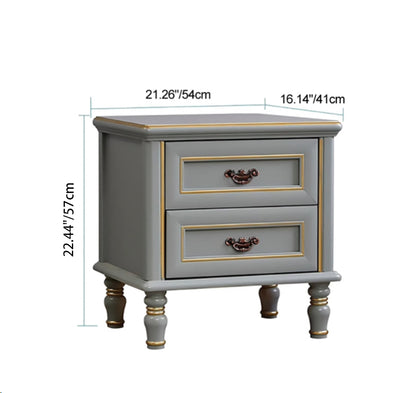 Moderna mesita de noche cuadrada de lujo de madera maciza texturizada con 2 cajones para dormitorio 