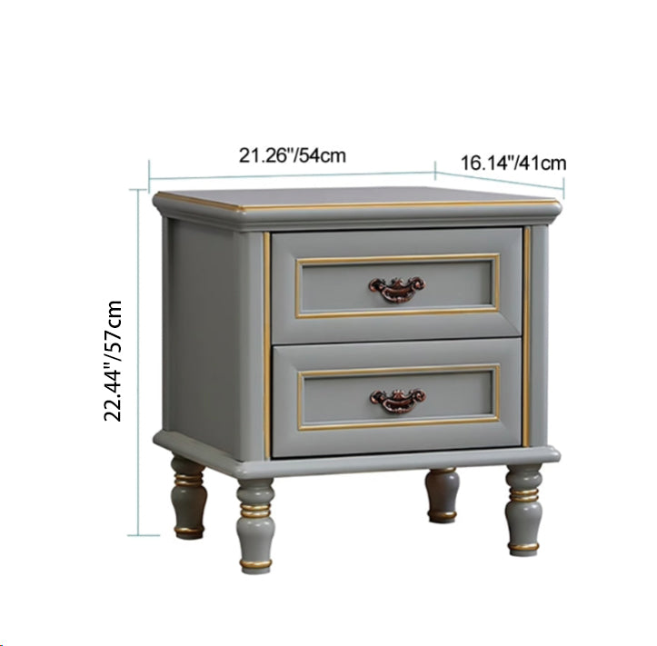 Moderna mesita de noche cuadrada de lujo de madera maciza texturizada con 2 cajones para dormitorio 