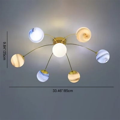 Plafonnier semi-encastré contemporain créatif ciel étoilé lune en verre de fer à 13 lumières pour chambre 