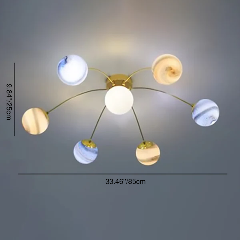 Plafonnier semi-encastré contemporain créatif ciel étoilé lune en verre de fer à 13 lumières pour chambre 