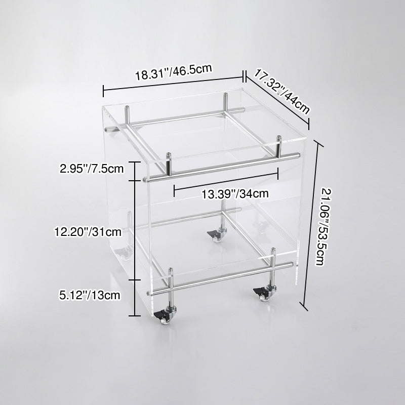 Modern Minimalist Square Acrylic Stainless Steel Movable End Table 2-Tier For Living Room