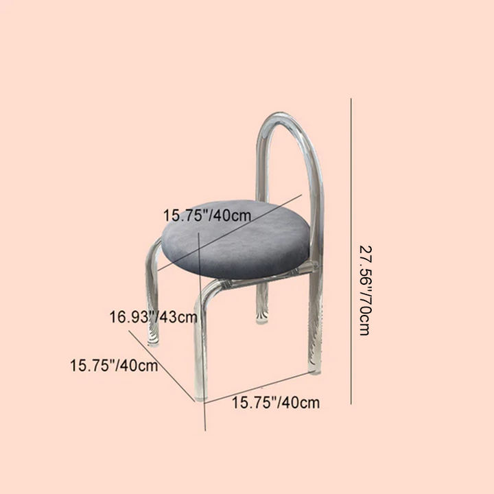 Moderner minimalistischer runder Schminkhocker aus Samt und Acryl mit Rückenlehne für das Schlafzimmer 