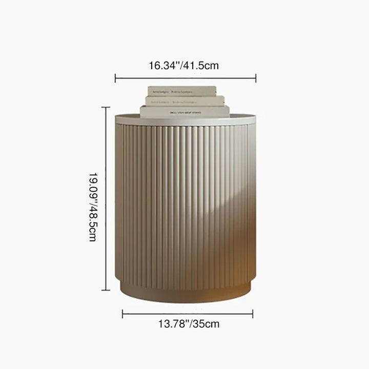 Modern Minimalist Cylinder Stripe Stone Slab Carbon Steel Metal Nightstand 1-Cabinet For Bedroom