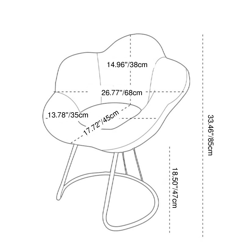 كرسي زينة معاصر بتصميم بتلات إبداعي ومبطن بالمخمل مع أرجل معدنية مقوسة وظهر وذراعين لغرفة النوم 