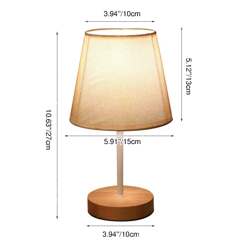 Lámpara de mesa LED cónica de tela y madera maciza estilo nórdico contemporáneo para salón y dormitorio 