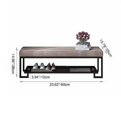Modern Minimalist Rectangular Wrought Iron PU Leather Tech Fabric Shoe Bench 2-Tier For Entryway