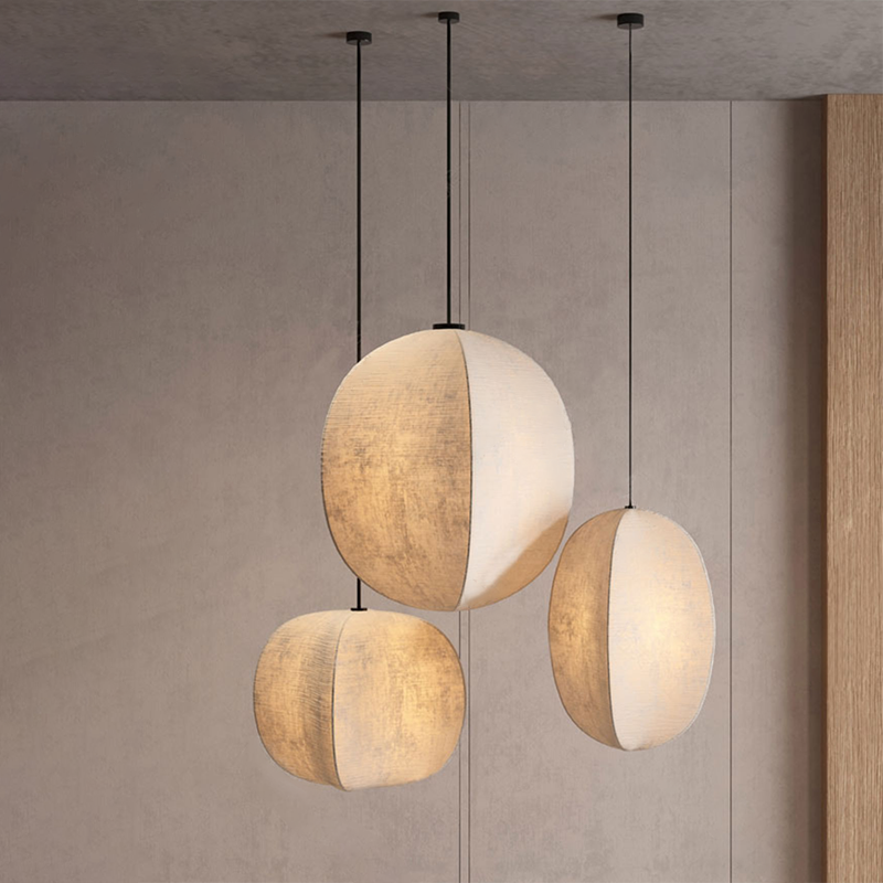 Forme de lanterne anti-soie Zen japonaise traditionnelle 1 lumière suspension pour salon 