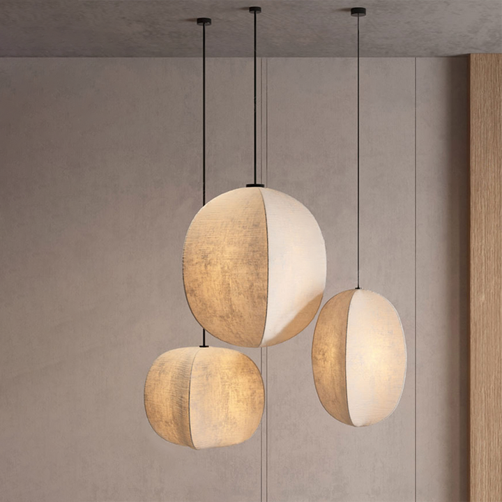 Traditionelle japanische Zen-Pendelleuchte in Anti-Seide-Laternenform mit 1 Licht für Wohnzimmer 