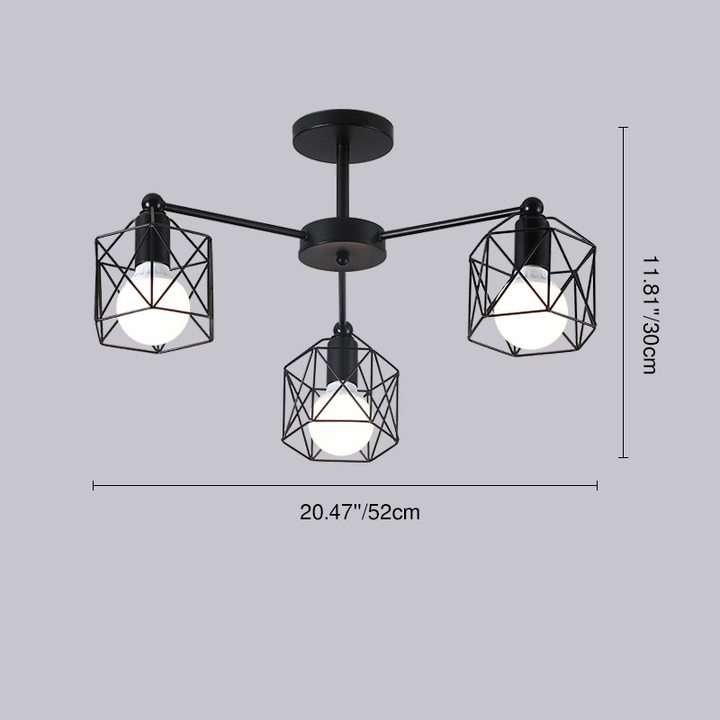 Modern Minimalist Geometric Iron 3-Light Chandelier For Living Room