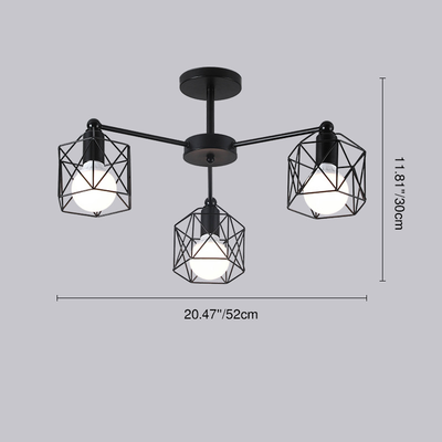Wrought Iron 3-Light Geometric Lampshade Chandeliers