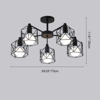 Wrought Iron 6-Light Geometric Lampshade Chandeliers