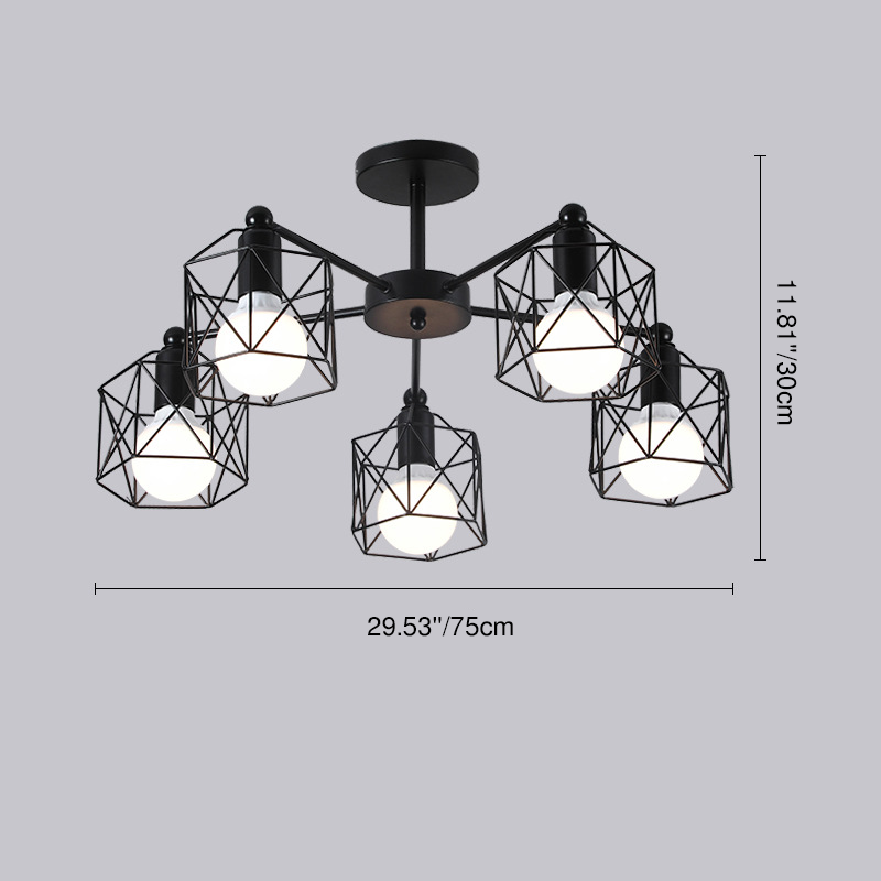 Wrought Iron 6-Light Geometric Lampshade Chandeliers