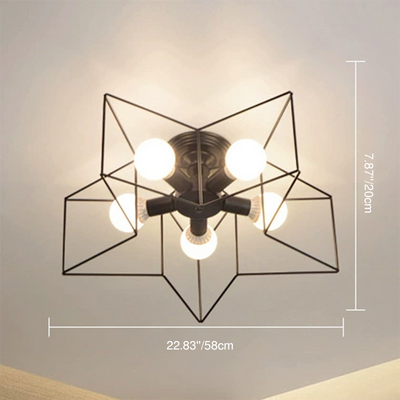 Wrought Iron 5-Light Pentagram Shaped Semi-Flush Mount Lighting