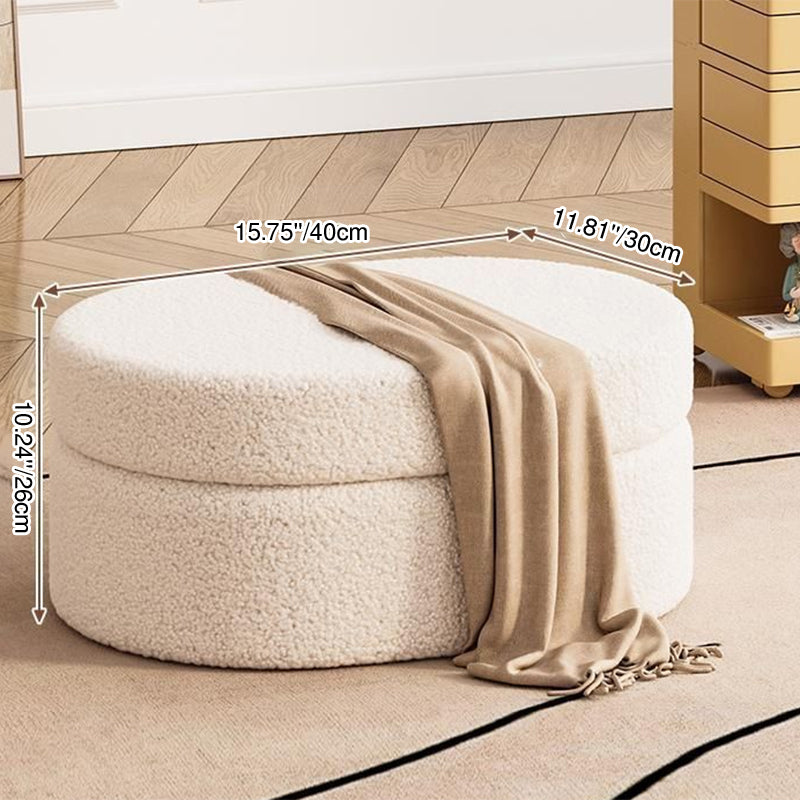 Modern Minimalist Sherpa Fabric Solid Wood Frame MDF Oval Low Stool With Hidden Storage For Entryway