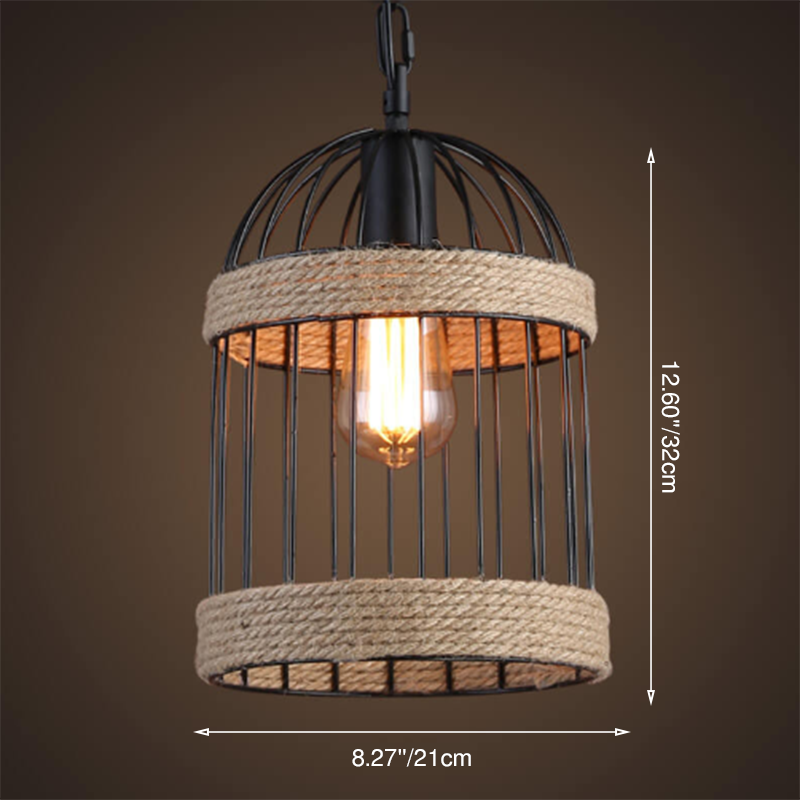 Industrielle Retro-Seil-Vogelkäfig 1-Licht Pendelleuchte 