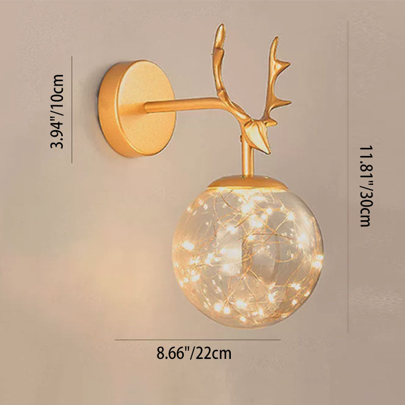 Moderne Geweih-Glaskugel-LED-Wandleuchten 