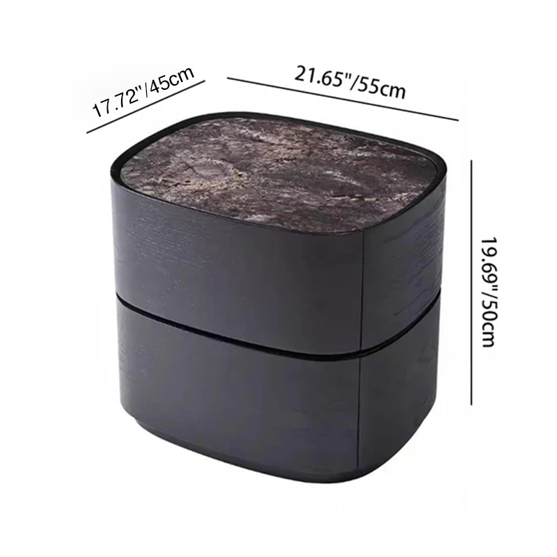Modern Luxury Oval Stone Slab Plywood Nightstand With Dual Drawers For Bedroom