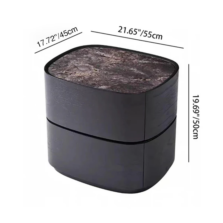 Modern Luxury Oval Stone Slab Plywood Nightstand With Dual Drawers For Bedroom