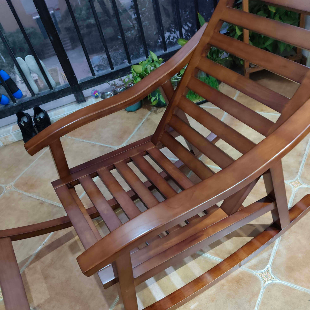 Modern Minimalist Walnut Wood Rubberwood Linen Ergonomic Backrest Rocking Chair With Armrests For Living Room And Bedroom