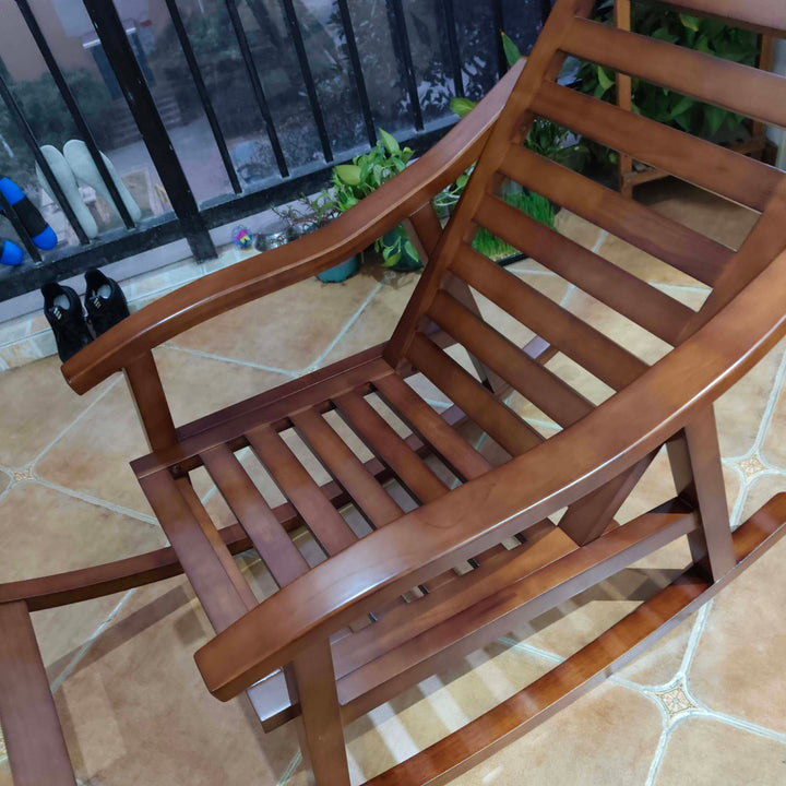 Modern Minimalist Walnut Wood Rubberwood Linen Ergonomic Backrest Rocking Chair With Armrests For Living Room And Bedroom