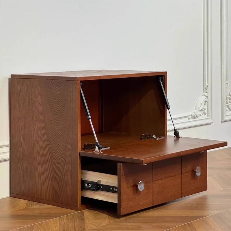 Gabinete de almacenamiento rectangular contemporáneo retro de madera maciza y contrachapado con 1 cajón y 1 gabinete para sala de estar 