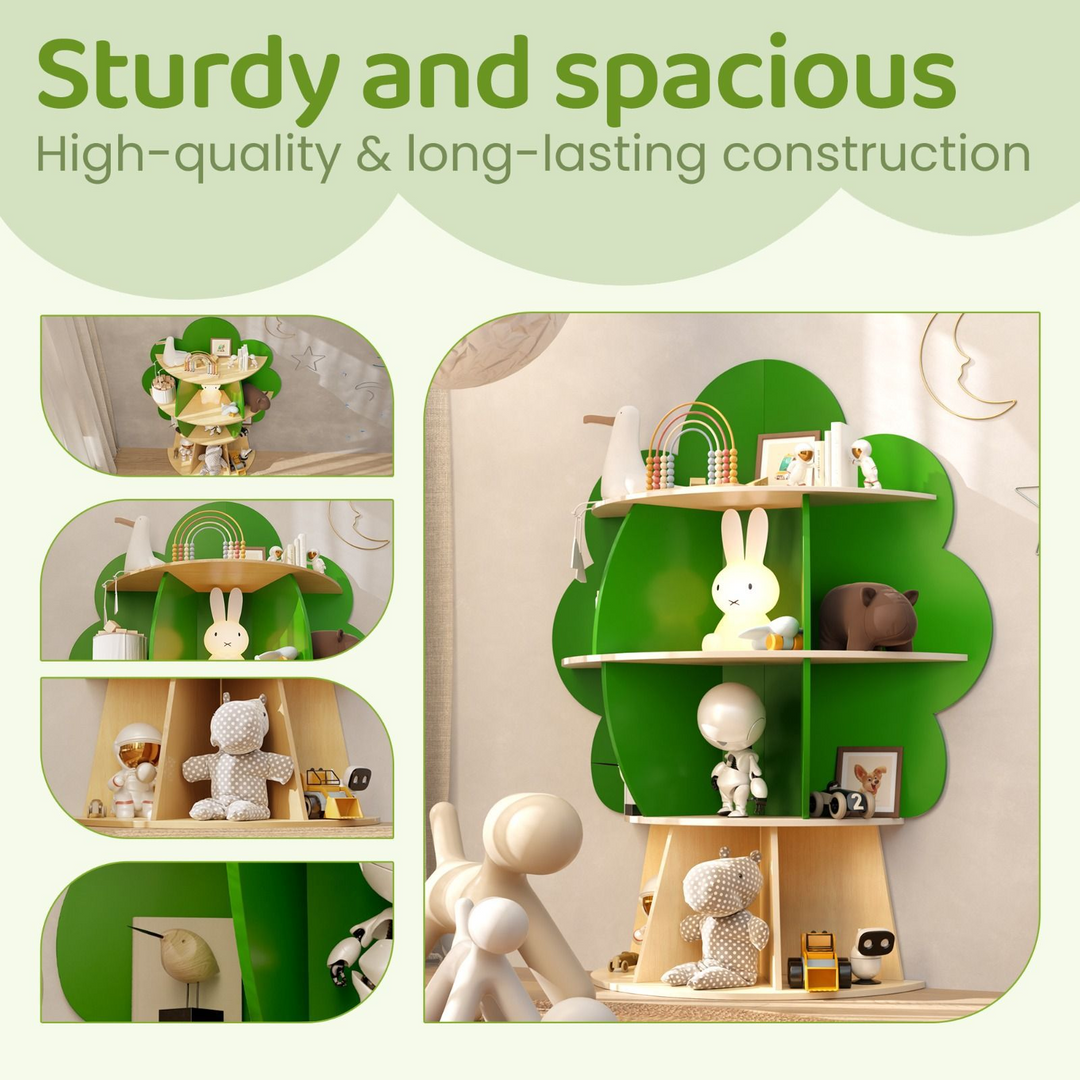 Contemporary Creative Plywood Tree-Shaped Kids Storage Shelf 4-Tier 10-Cubby For Bedroom &amp; Living Room