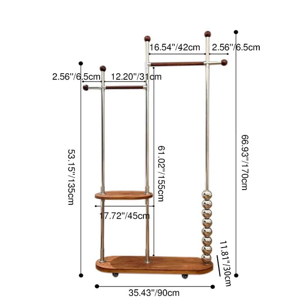 Arbre d’entrée ovale autoportant moderne minimaliste en acier inoxydable/acier carbone et contreplaqué, avec double barre de suspension pour chambre 