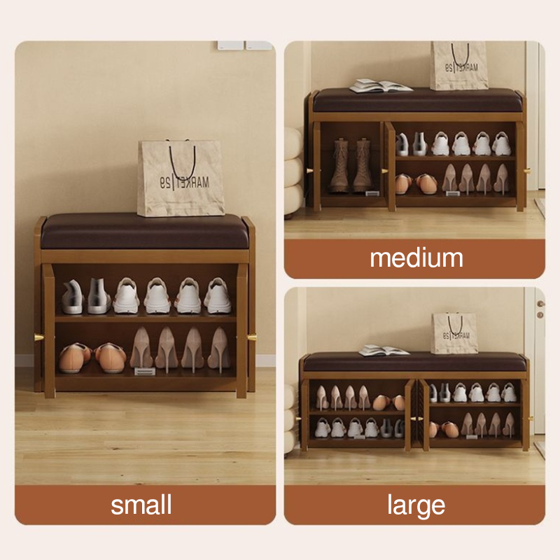 Modern Minimalist Rectangular Bamboo Faux Leather Shoe Bench 2/3/4-Cabinet For Entryway