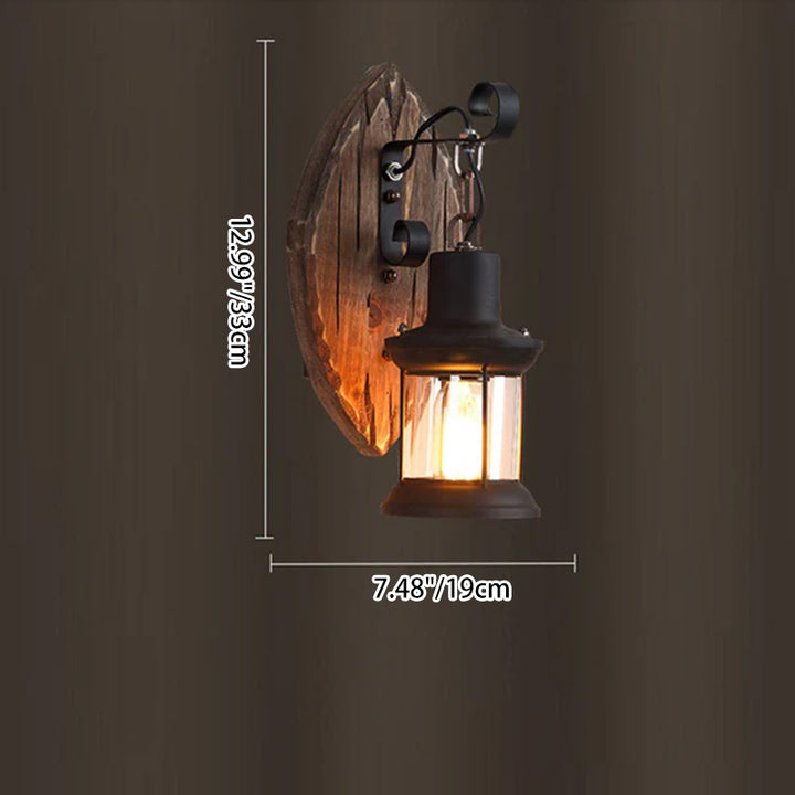 Traditional Farmhouse Wood Disc Iron Shade 1-Light Wall Sconce Lamp For Dining Room
