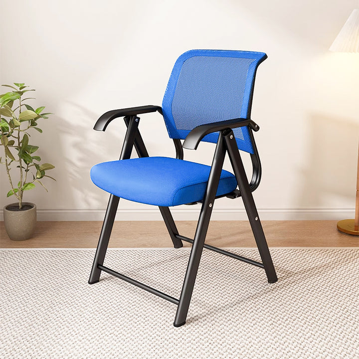 Moderner minimalistischer klappbarer Netzschwamm-Kohlenstoffstahl-Quadrat-Schreibtischstuhl mit Rückenlehne und Armlehnen für das Home Office oder das Studium 