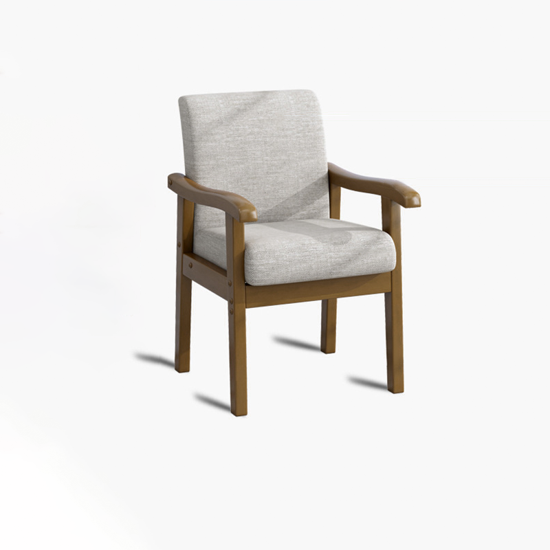 Modern Minimalist Square Rectangular Rubberwood Cotton-linen Desk Chair Backrest Armrest For Home Office