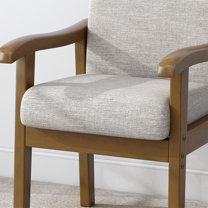 Modern Minimalist Square Rectangular Rubberwood Cotton-linen Desk Chair Backrest Armrest For Home Office