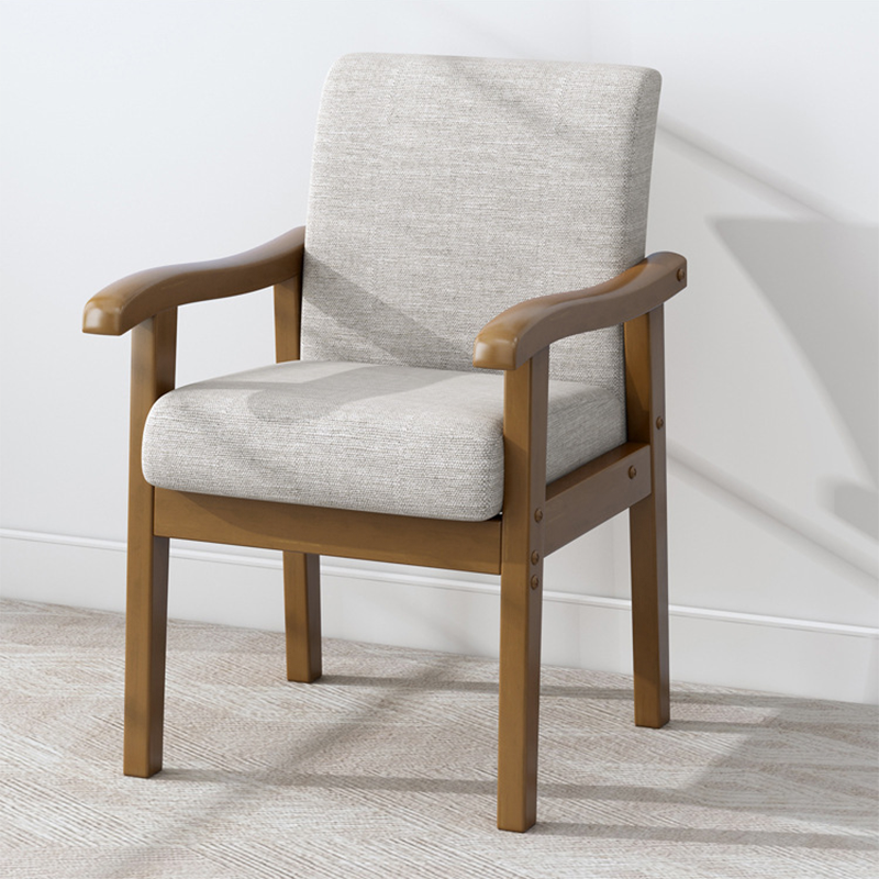 Modern Minimalist Square Rectangular Rubberwood Cotton-linen Desk Chair Backrest Armrest For Home Office