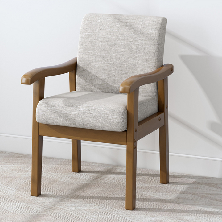 Modern Minimalist Square Rectangular Rubberwood Cotton-linen Desk Chair Backrest Armrest For Home Office