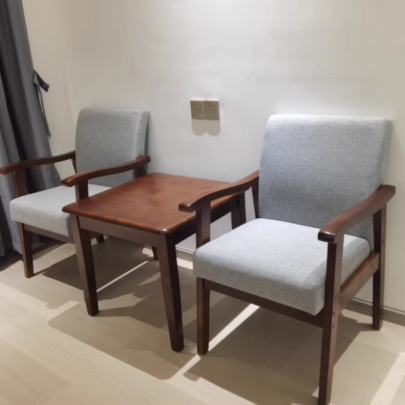 Modern Minimalist Square Rectangular Rubberwood Cotton-linen Desk Chair Backrest Armrest For Home Office