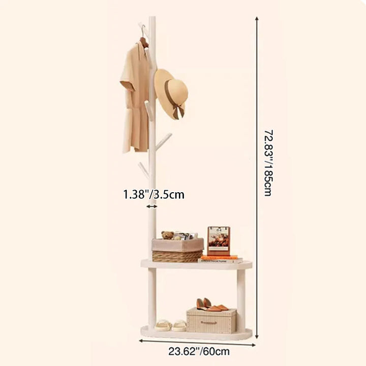 Modern Minimalist Tree-Shaped Cylindrical Round Pine Wood Medium Density Fiberboard Hall Tree For Bedroom &amp; Entryways