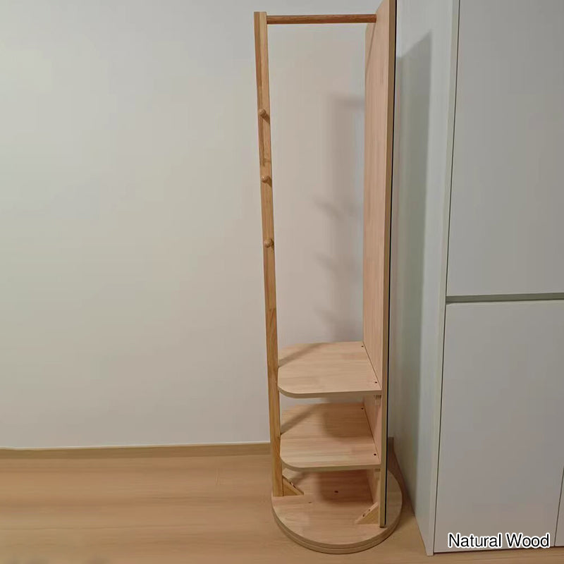 Modern Minimalist Rectangular Solid Wood Rotatable Movable Hall Tree With Mirror &amp; 3-Tier Storage For Bedroom &amp; Entryways