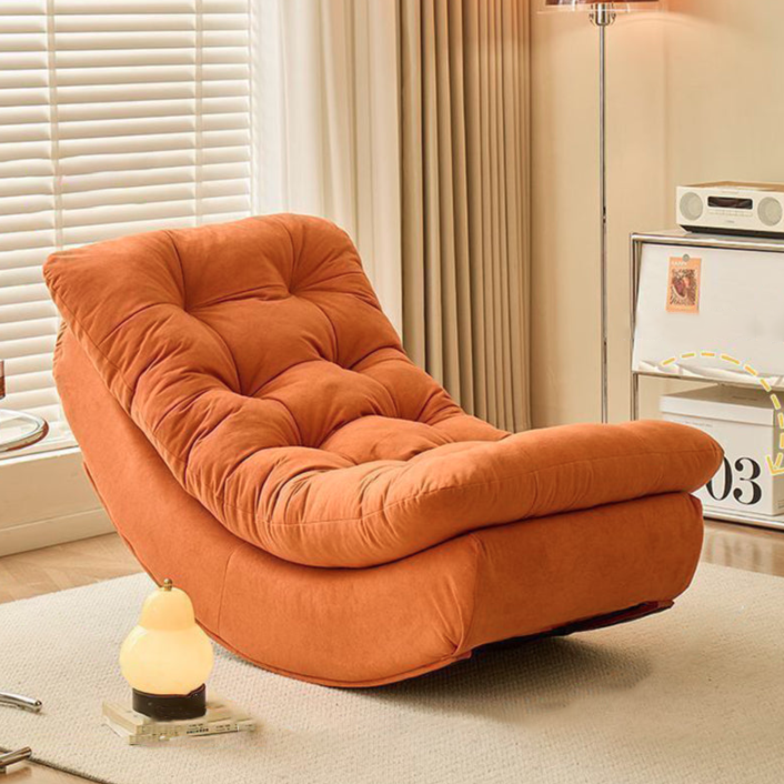 Chaise à bascule rectangulaire moderne minimaliste en daim et pin, confortable, fauteuil inclinable simple avec dossier et repose-pieds pour salon 