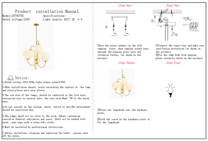 Nordic Light Luxury Minimal 6-Light Iron Glass Chandelier