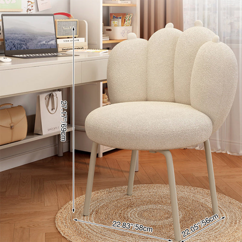 Contemporary Nordic Sherpa Fabric &amp; Carbon Steel Cat-Paw Back Round Seat Vanity Stool For Bedroom &amp; Living Room