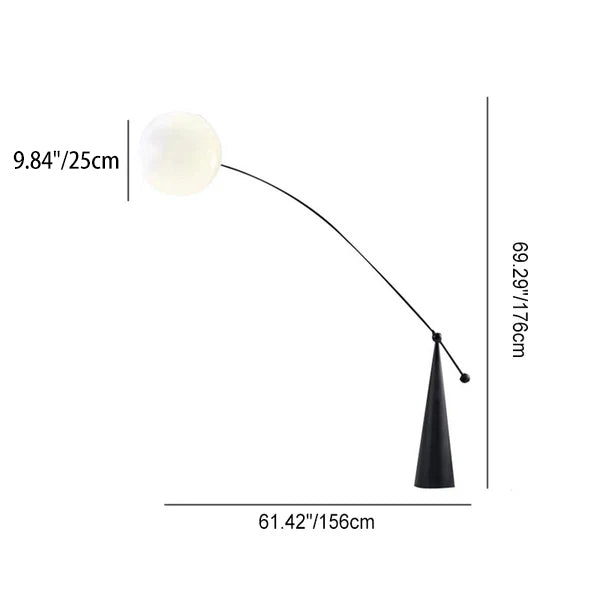 Lampe de sol contemporaine créative à base effilée pour canne à pêche, orbe en fer et verre à 1 lumière pour salon 