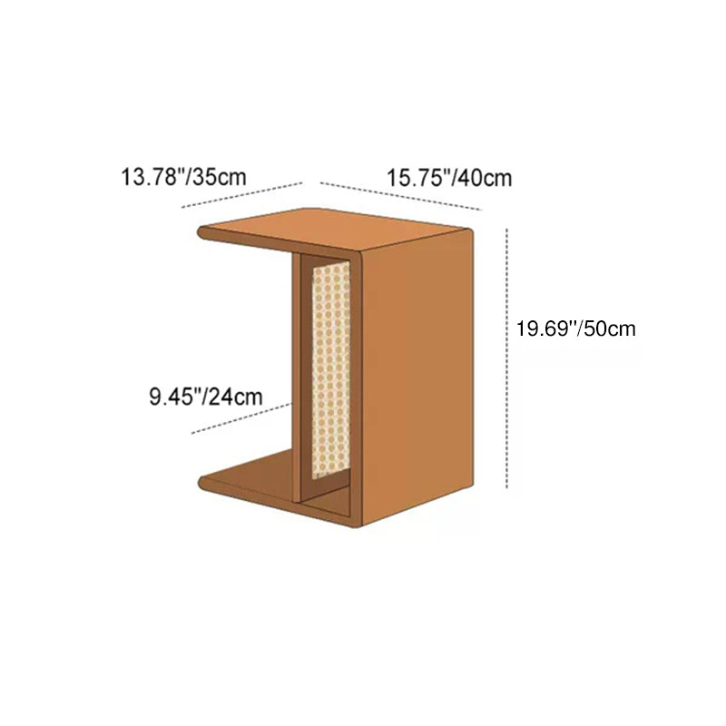 Contemporary Nordic Rectangular Cube Cherry Wood PP Rattan Side Table 2 - Tier For Living Room
