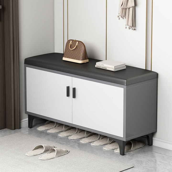 Banco para zapatos moderno minimalista rectangular de MDF con cuero sintético de 3 niveles para la entrada 